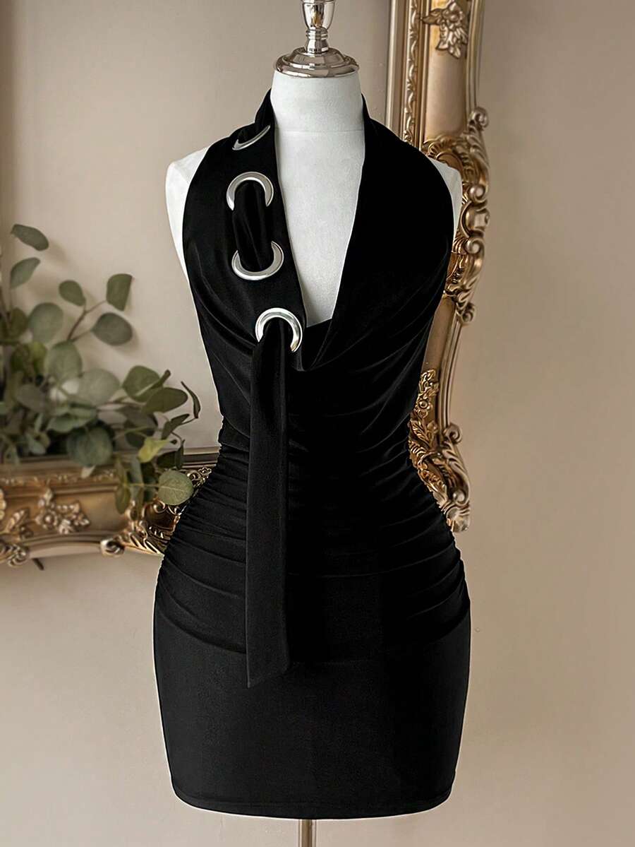 Knit Halter Plunging Neck