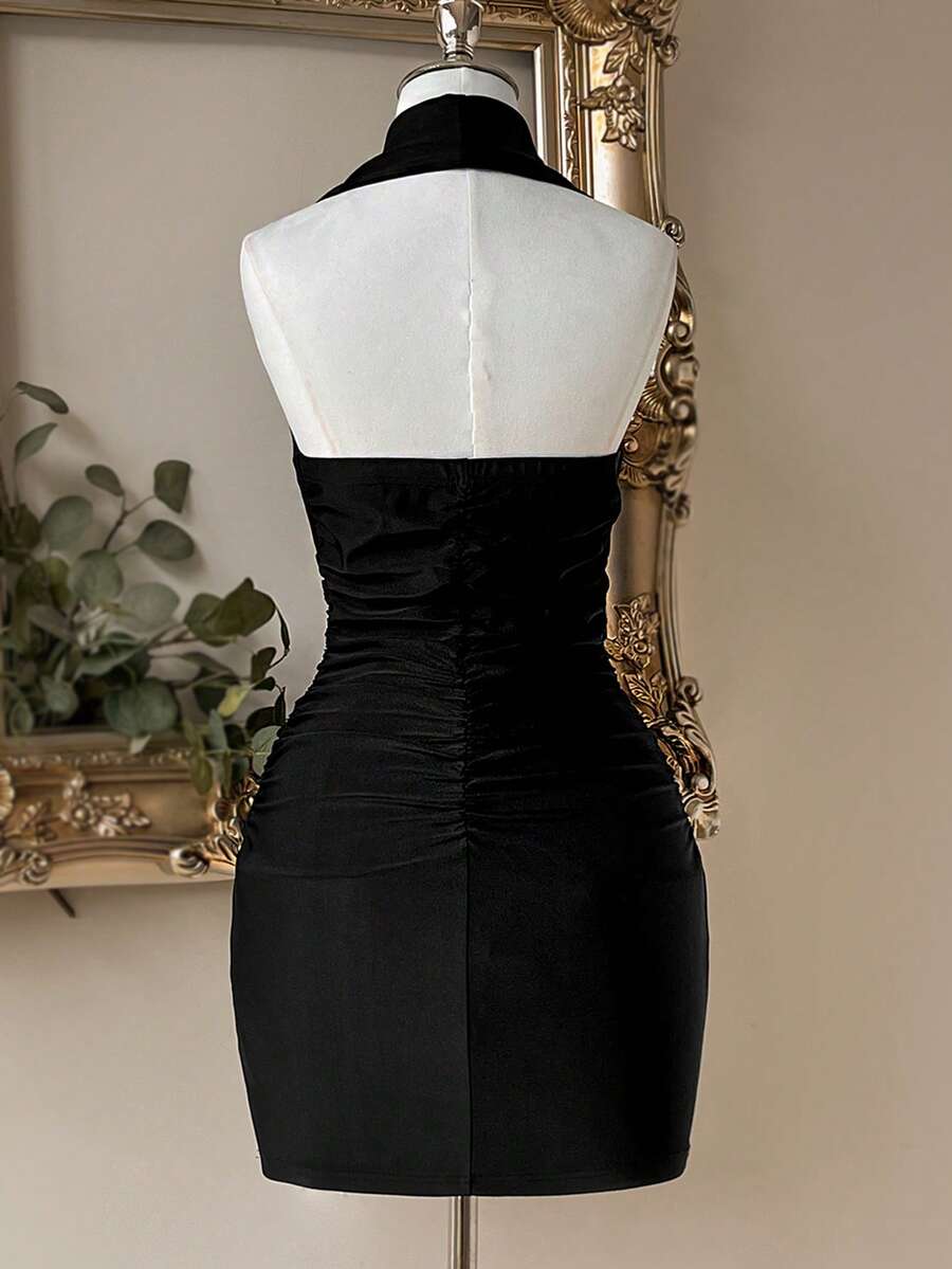 Knit Halter Plunging Neck