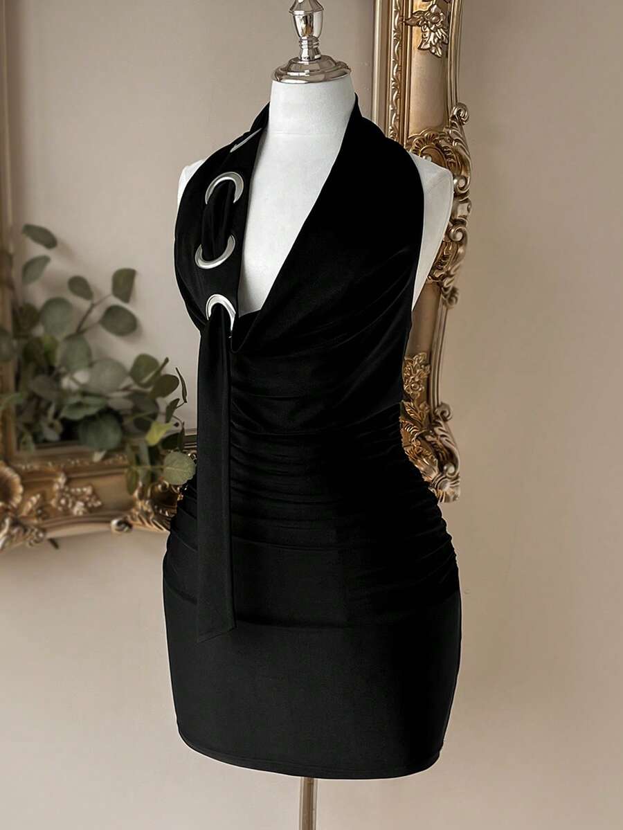 Knit Halter Plunging Neck