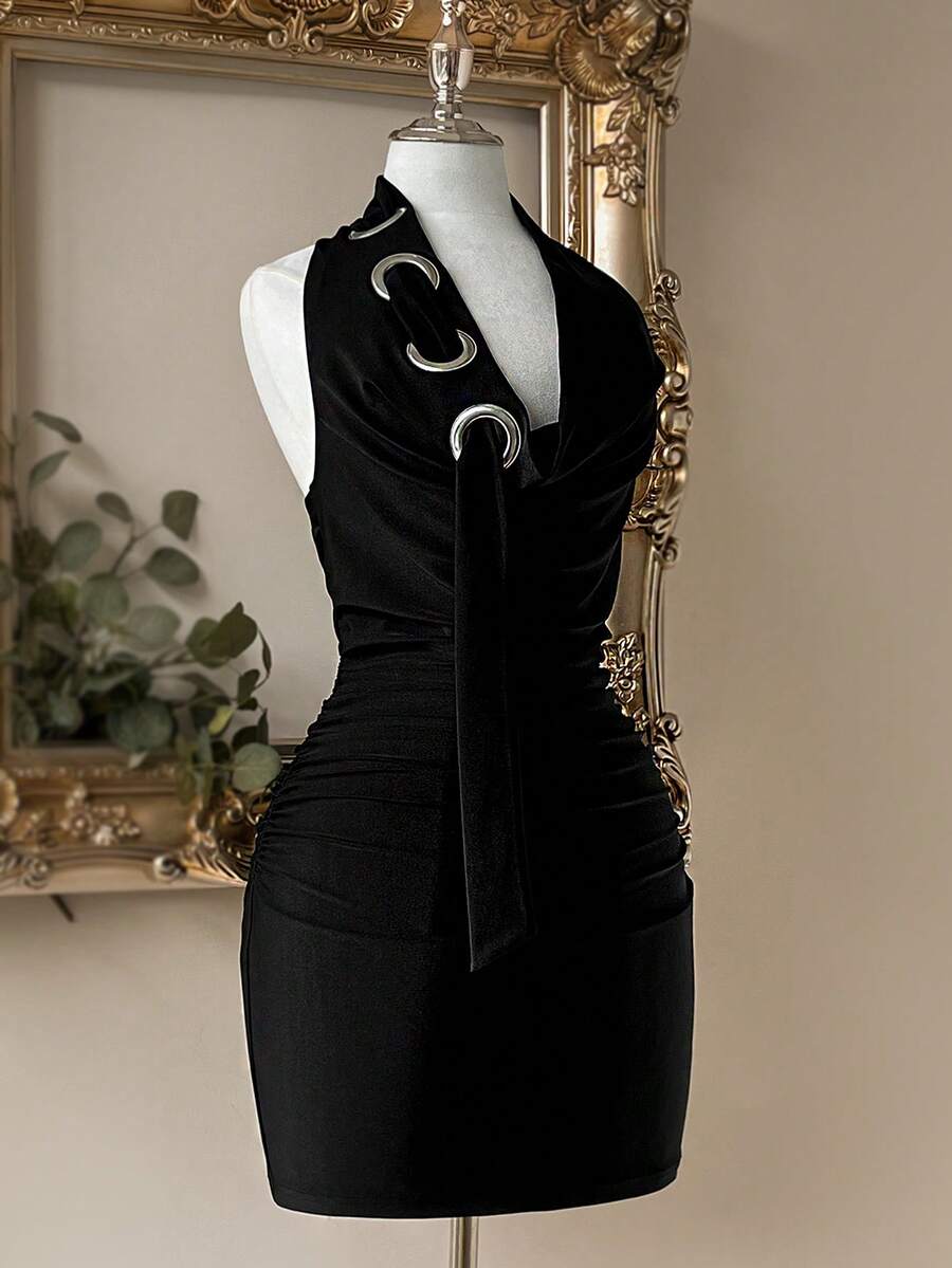 Knit Halter Plunging Neck