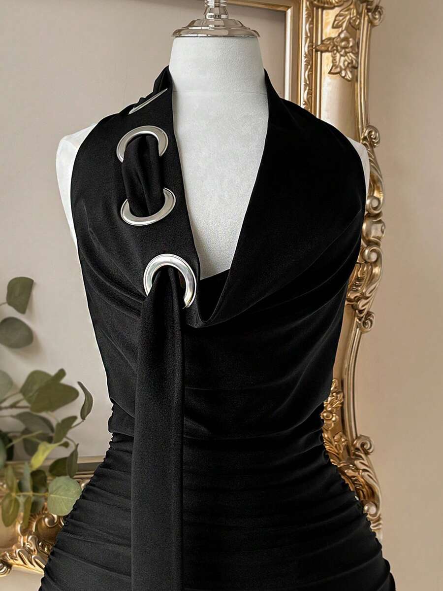 Knit Halter Plunging Neck