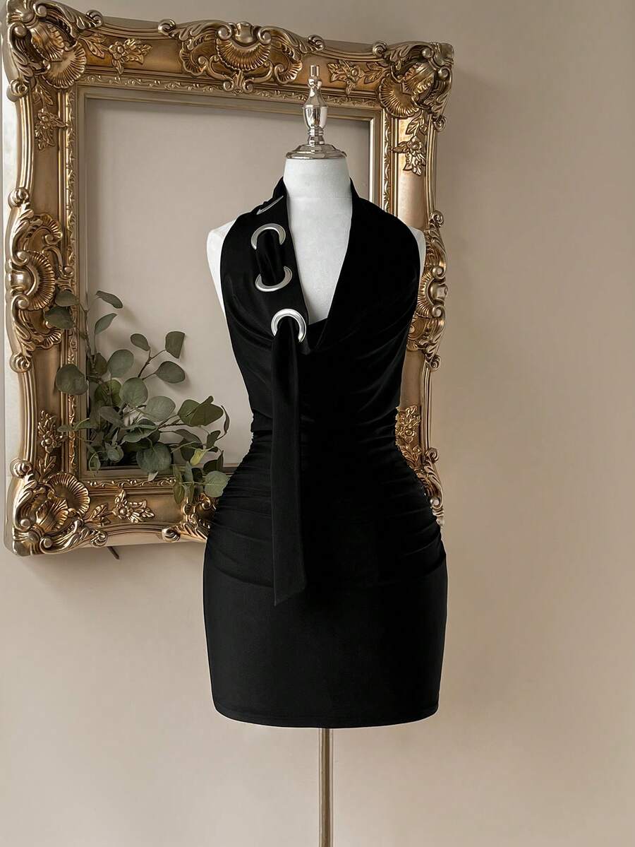 Knit Halter Plunging Neck