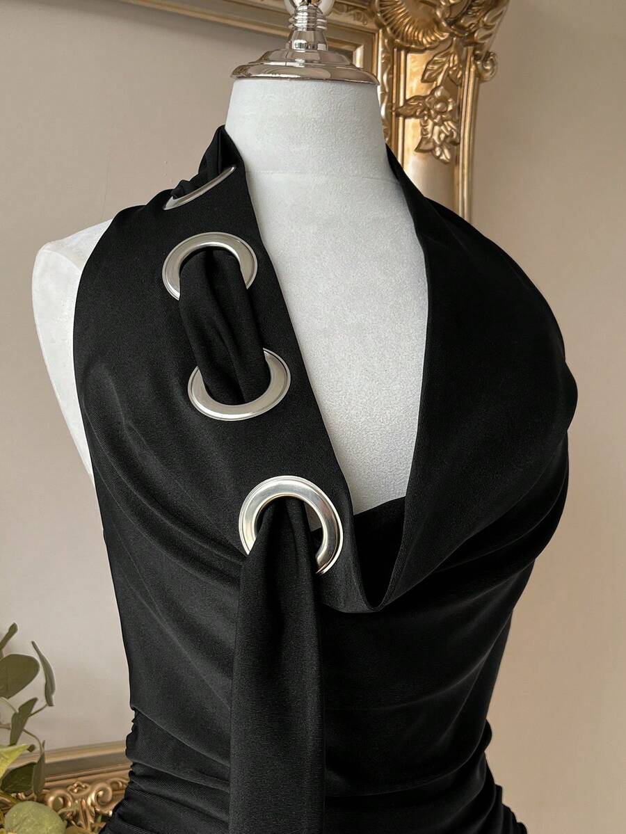 Knit Halter Plunging Neck