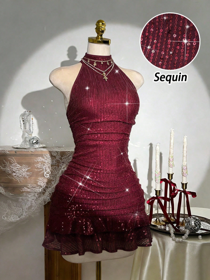 Sequins Halter Stretch Sexy Sleeveless Dress