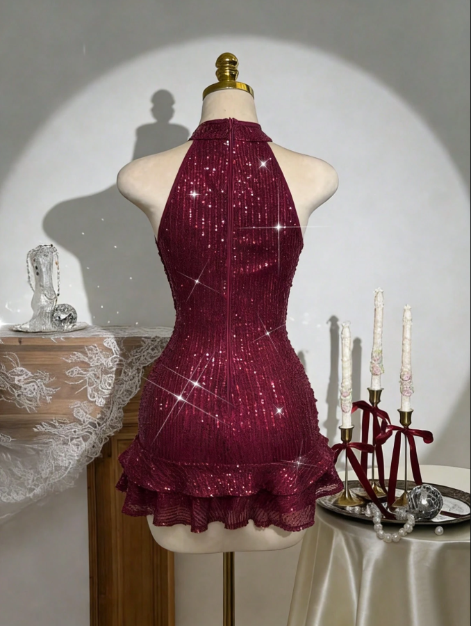 Sequins Halter Stretch Sexy Sleeveless Dress