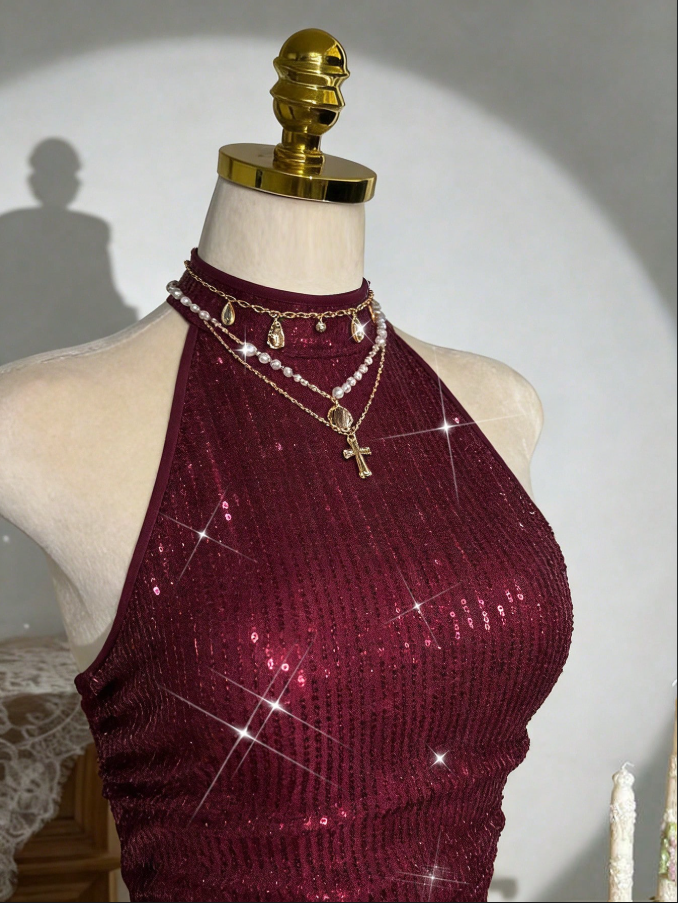 Sequins Halter Stretch Sexy Sleeveless Dress