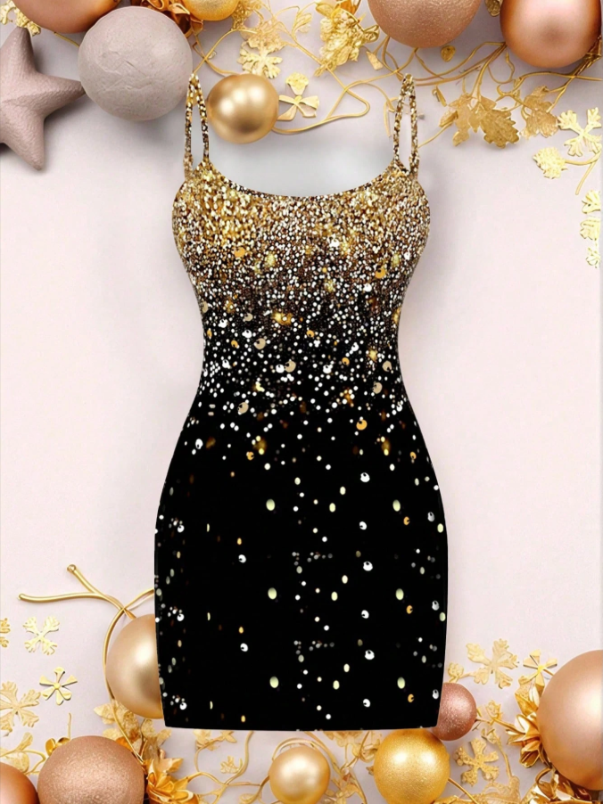 Casual Minimalist Faux Rhinestone Graphic Slip Dress