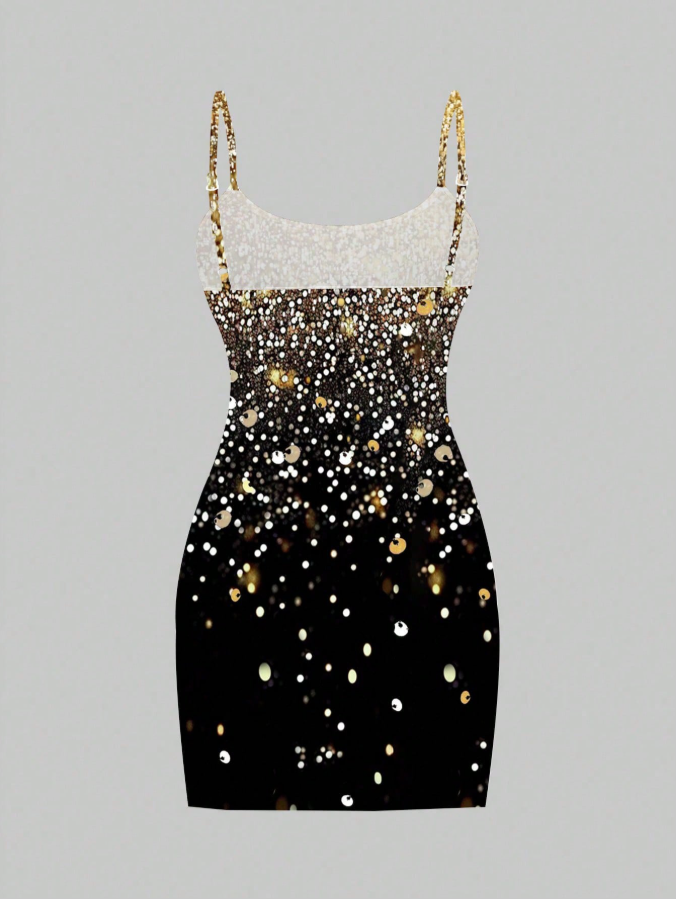 Casual Minimalist Faux Rhinestone Graphic Slip Dress