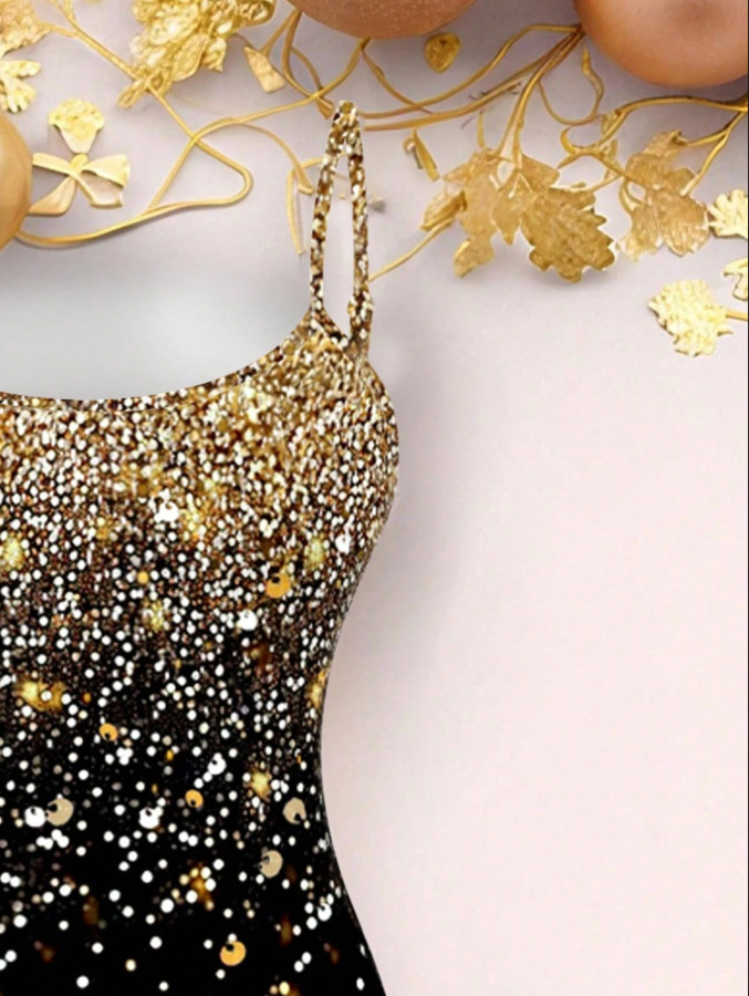 Casual Minimalist Faux Rhinestone Graphic Slip Dress