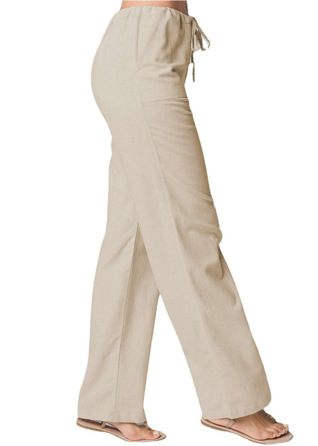  Loose Lace-Up Cotton and Linen Straight-Leg Pants